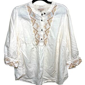 Knox Rose blouse shirt top whit with embroidery neckline sleeves Sz 1X.  C-16